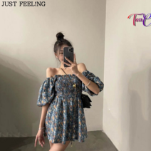 탕크 여름 톱 오프숄더 퍼프 슬림핏 A라인 셔링 플라워 쉬폰 점프슈트 원피스