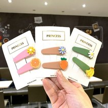 GBW5F6E25 과일꽃 악세 헤어 2종세트 머리핀 집게핀 유아 악세서리 f-00084 헤어액세서리 A.노랑 외 4가지옵션
