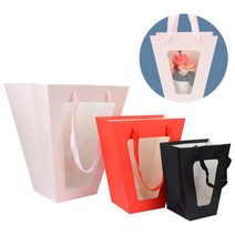 꽃 화분 선물 손잡이 투명 쇼핑백 종이가방 3개 20대여성 행사용, 대 - 블랙