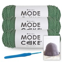 [니뜨] 모드케이크(100g) 뜨개실x3볼+메릴버킷햇도안+모사용코바늘 7/0호(4.0mm), 16_풀색