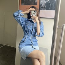 원피스가디건패션 워싱 데님 가을 싱글 버튼 허리보정 슬림핏 숏 힙랩 그라데이션원피스 1995843780