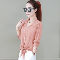 루즈핏 보라색블라우스 쉬폰 브이넥 가을 예쁜 40대 여성 시원한 얇은 중년
