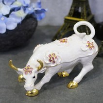 아리공방 꽃잎 흰소 황금소 보석함 장식품 소띠선물 개업선물 소장식 하얀소 재물소품 풍수인테리어, 중사이즈