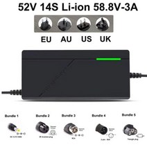 48V 52V 2A 3A 5A 리튬 이온 충전기 13S 14S 54 6V 58 8V 18650 전기 자전거 스쿠터 배터리 충전 고속 스마트, UK_번들 4, 52V 14S Li-ion 3A