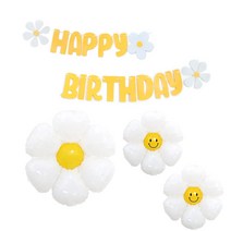 GAM 데이지 플라워 꽃풍선 2개 데이지 여유분 1개 레터링 생일가랜드 베이직 포토존세트, A옐로우가랜드세트