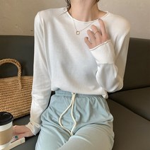 니트 루즈핏 오버핏 긴팔 라운드넥 롱 무지 상의