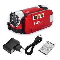 캠코더 720p 풀 HD 16mp dv 270도 회전 화면 16x 야간 촬영 줌, Red-EU 플러그