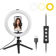 Andoer-10 인치 LED 링 라이트 화상 회의 조명 데스크탑 삼각대 전화 홀더 라이브 스트리밍 메이크업을 위한 볼 헤드 포함, [01] 10 Inch, 01 10 Inch