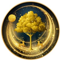 아트미니 보석십자수 원형 도안 황금 사슴 나무 보름달 비즈십자수 풍경 동물 취미 세트, 60x60cm