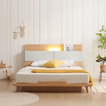 상일리베가구 블로썸 LED조명 침대+CL라텍폼 매트리스 세트 SSQK, 오크
