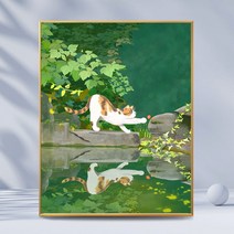 러블리 따뜻한 오후의 햇살과 고양이 카툰 일러스트 보석십자수 DIY 만들기 세트 집콕취미 핸드메이드 선물 집안 인테리어 다이아몬드 그림 액자 없음 20종, GB1104