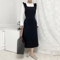 여성 루즈핏 프릴 뷔스티에 멜빵 리플 플레어 봄 가을 롱 원피스