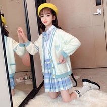 FANSYLI 여아 유니폼 키즈 스쿨룩 주니어 플리츠 셔츠 정장 세트 여아 카디건 스웨터 3종 세트 822호 6F