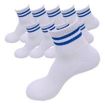 듀런베이직스포츠 남성용 쿠션양말 S1 10족세트, 흰색/파랑링글