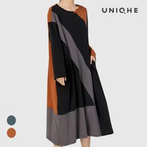라운드넥 삼색 롱 원피스
