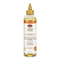 African Pride Moisture Miracle 5 Essential Oils Contains Castor Grapeseed Argan Coconut & Olive Oil Seals in Moisture & Adds Shine to Hair Vitami, One Color／4 Fl Oz Pack of 1