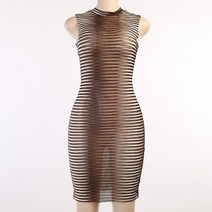 의류 염색약 Striped Mesh Tight Tank Top Dress Ladies High Street Clothing Birthday Party Wear 2021 S, 02 카키색_01 S