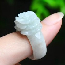 옥반지 혼주 옥가락지 비취 천연 화이트 그린 경옥 에메랄드 장미 꽃 반지 손으로 조각한 매력 여성을 보석