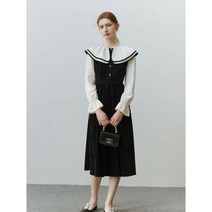 하객룩 봄 가을 롱 원피스 여친룩 흰색 캐주얼 빈티지 드레스 피터팬 칼라 긴 소매 라인 블랙 컬러 의상 겨울 시즌 상품