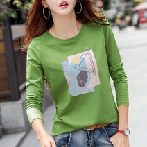 데일로엔 여성용 아티즌 프린팅 라운드넥 긴팔 티셔츠