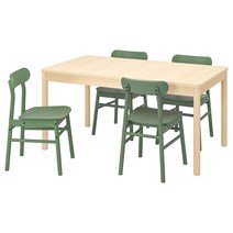 RÖNNINGE 뢴닝에 / 테이블+의자4 - 자작나무/그린 155/210 cm