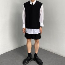 브이넥 루즈핏 오버핏 빅사이즈 커플 니트조끼