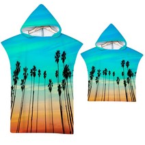 1+1 서핑 판초 해변 후드 비치 타올 입는 성인 남녀 공용 커플 남아 여아 가운 바람막이 워터파크 수건, 코코넛 나무 7, 110cm + 65cm