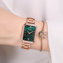 브랜드없음 YK290 YOLAKO 여성용 크리에이티브 직사각형 로마 숫자 스틸 밴드 스몰 그린 시계