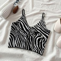 탑 크롭 린넨 반팔 이너 탱크 나시 자켓 CHRLEISURE 얼룩말 올 매치 고탄성 여름 니트 통기성 슬림