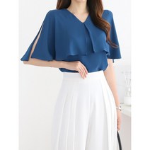 특별한 귀한자리에 어울리는 하늘하늘 망토 케이프 브이넥 어깨 트임 쉬폰 블라우스 하객룩