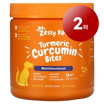 리암마켓 Zesty Paws 제스티 포우즈 강아지용 건강 관리 보충제 터메릭 커큐민 바이트 오리고기맛 소프트 츄 90정 1팩, 2팩