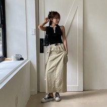 리엘라 럽미유 버클 벨트 카고 뒷밴딩 롱스커트