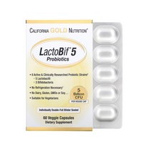 캘리포니아골드뉴트리션 LactoBif 5 Probiotics 5 Billion CFU 유산균 베지 60정, 1개, 기본