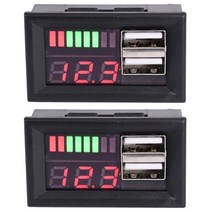 2X 12V Digital Voltmeter Voltage Battery Panel Meter For Car Motorcycle USB 5V 2A Output, 01 Black
