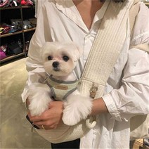 믹스MICS 반려동물 슬링백 강아지 고양이 이동가방 캐리어 백팩 이동장 이동식 쇼더백 애견 기내용 가방, 화이트