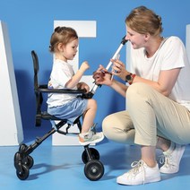 휴대용 접이식유모차 키즈 트라이크 경량 유모차 기내 반입형 핸들 높이 조절가능, 블랙