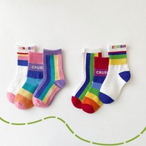 차이온 북유럽스타일 아동 장목양말 알록달록 무지개 아동 장목양말 3종세트