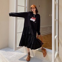 [SEONGJIN]봄/여름 배색 빅사이즈(L~3XL) 쉬폰배색 긴팔 롱 원피스