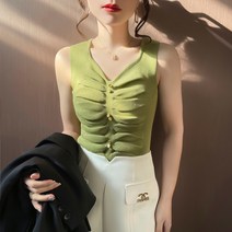 디자인감 니트 나시 여 봄여름 레깅스 슬림핏 날씬해 보이는 브이넥 나시탑