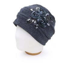 베이직엠 여성 겨울모자 반다나 두건 비니 스팽글 장미