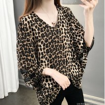 라오농 호피무늬 얇은 칠부소매 블라우스 여 여름 레이스 펀칭 루즈핏 빅사이즈 상의 +2d505LL