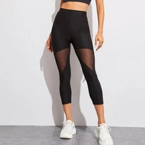 홈트 필라테스 패치 워크 메쉬 레깅스 여성용 탄성 바지 카프리 여성 피트니스 블랙