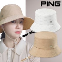 핑 여성 골프 끈 버킷햇 로고패턴 벙거지 2023, 화이트