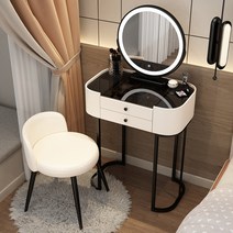 우드 수납화장대 거울 침실 청소년 학생 서랍 미니화장대, 친환경 원목 파티클보드, 50cm 흰색과 검은색 +미러 +등받이의자