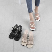로제니크 세미 사각코 크로스 끈 꼬임 스트랩 뮬 힐 여자 슬리퍼 3cm.5cm 7cm굽 / 3color