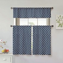 Home Maison Moana Geometric Print Linen Textured Kitchen Tier Valance Set | Small Window Curtain fo, 1