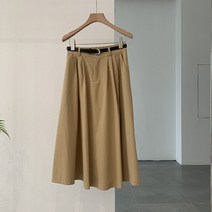 딜라이 여성 여름 뒷밴딩 플레어롱 스커트 워싱면 치마 허리띠보함 편리한주름A라인치마