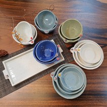 핸드메이드 도자기 밥공기 밥그릇 국그릇 세트 매화, 블루그레이