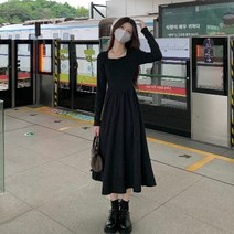 150 키작녀 원피스 드레스 블랙 회색 긴소매 허리 잘록