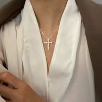 925실버 꽃 큐빅 십자가 은 목걸이